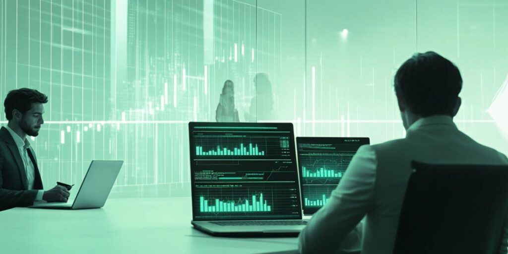 Elix Broker Homens analisando mercado de ativos